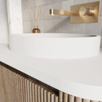 Scudo Linea Curve 900mm Sonoma Oak Wall Vanity Unit with Basin & Frame