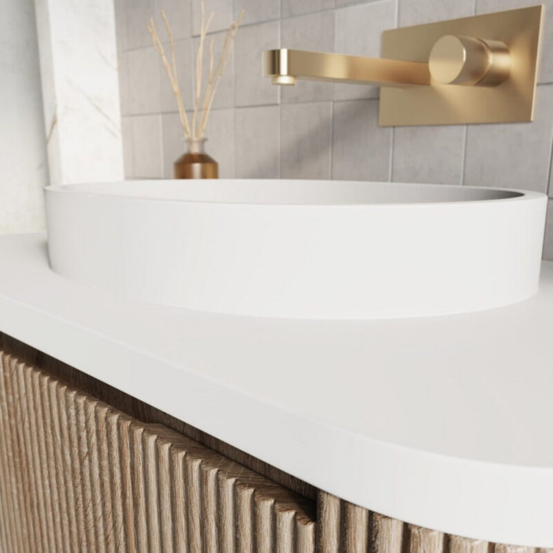 Scudo Linea Curve 900mm Sonoma Oak Wall Vanity Unit with Basin & Frame