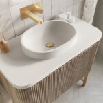 Scudo Linea Curve 900mm Sonoma Oak Wall Hung Vanity Unit & Basin