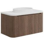 Scudo Linea Curve 900mm Walnut Wall Hung Vanity Unit & Basin