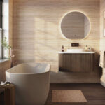 Scudo Linea Curve 900mm Walnut Wall Hung Vanity Unit & Basin