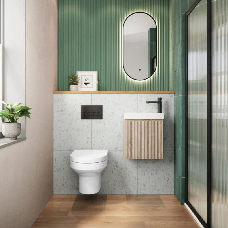 Scudo Linea 400mm Sonoma Oak Wall Hung Cloakroom Vanity Unit & Basin
