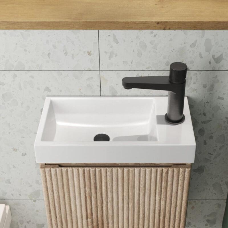 Scudo Linea 400mm Sonoma Oak Wall Hung Cloakroom Vanity Unit & Basin