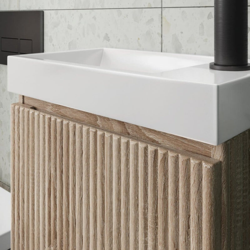 Scudo Linea 400mm Sonoma Oak Wall Hung Cloakroom Vanity Unit & Basin