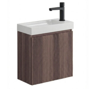 Scudo Linea 400mm Walnut Wall Hung Cloakroom Vanity Unit & Basin