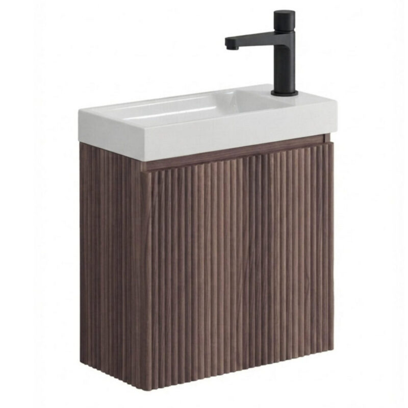 Scudo Linea 400mm Walnut Wall Hung Cloakroom Vanity Unit & Basin Scudo Linea 400mm Walnut Wall Hung Cloakroom Vanity Unit & Basin