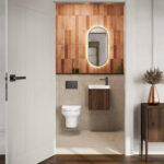 Scudo Linea 400mm Walnut Wall Hung Cloakroom Vanity Unit & Basin