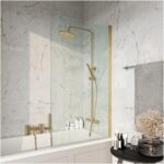 Scudo S6 Brushed Brass Radius Bath Screen 800x1400mm