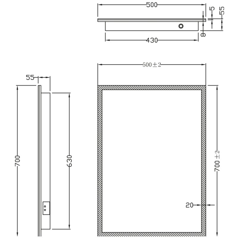 Scudo Mosca 500x700mm LED Mirror with Demister & Shaver Socket