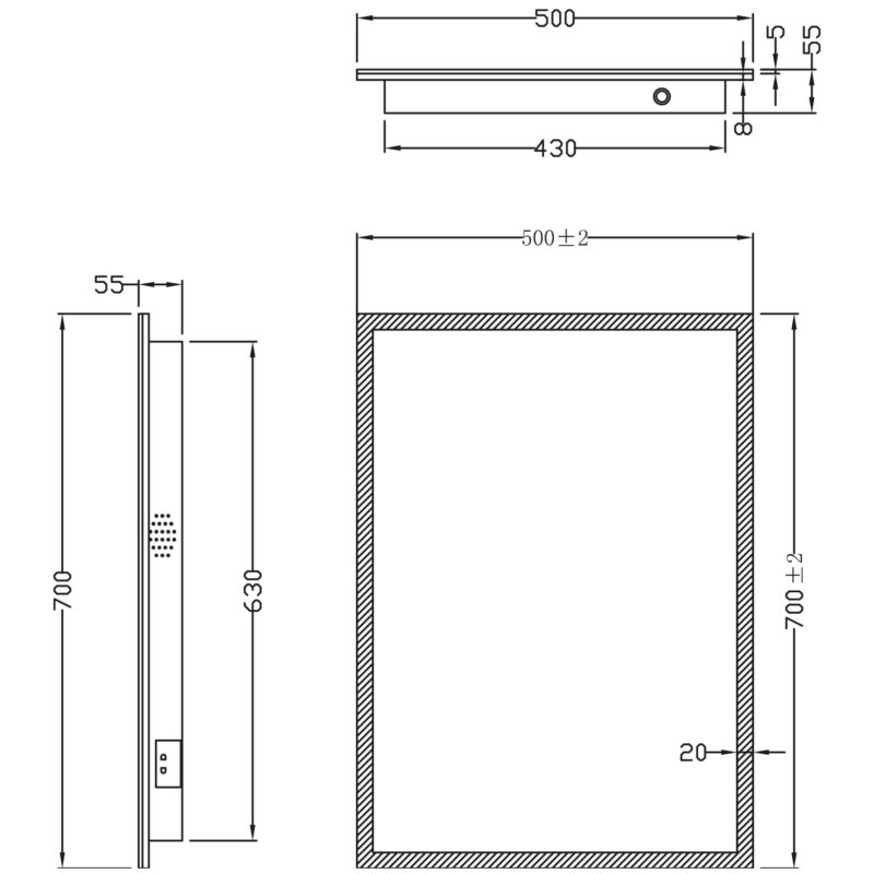 Scudo Mosca 500x700mm LED Mirror with Demister, Socket & Bluetooth