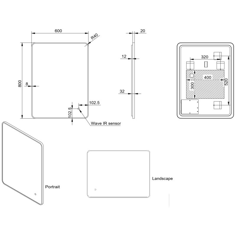 Scudo Alfie Soft Edge 600x800mm LED Mirror with Black Frame