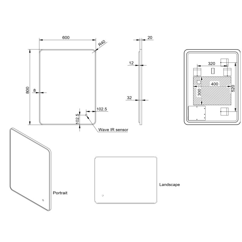 Scudo Alfie Soft Edge 600x800mm LED Mirror with Brushed Brass Frame