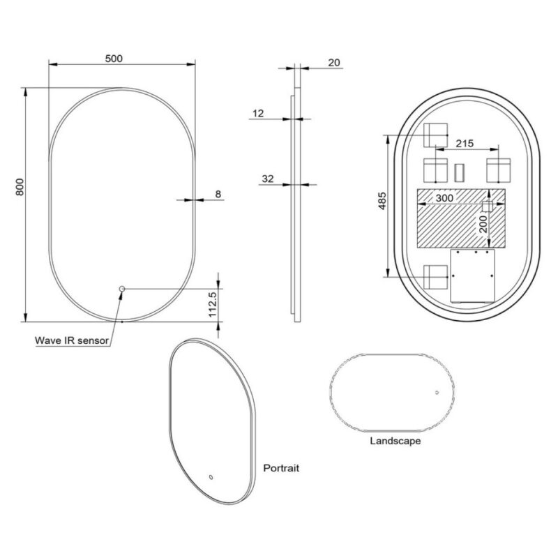 Scudo Aubrey 500 x 800mm LED Mirror Gunmetal