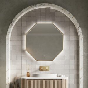 Scudo Passa 800 x 800mm Octagonal LED Mirror Brushed Brass