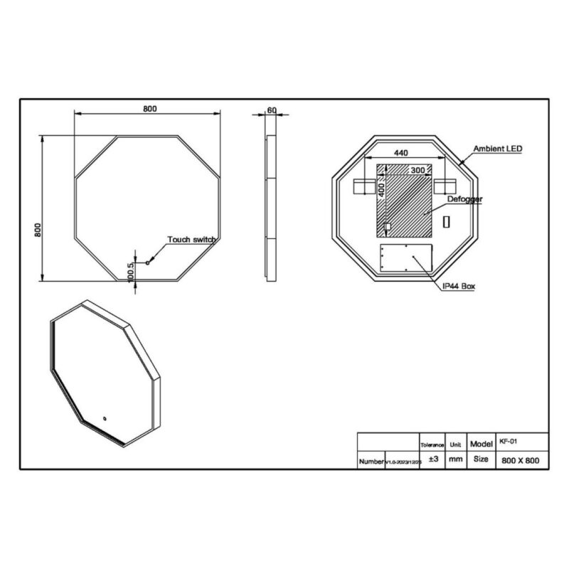 Scudo Passa 800 x 800mm Octagonal LED Mirror Brushed Brass