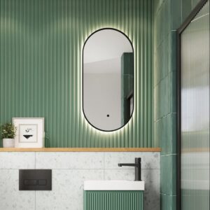 Scudo Aubrey 400 x 800mm Matt Black LED Cloakroom Mirror