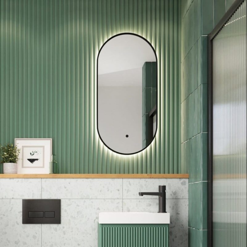 Scudo Aubrey 400 x 800mm Matt Black LED Cloakroom Mirror