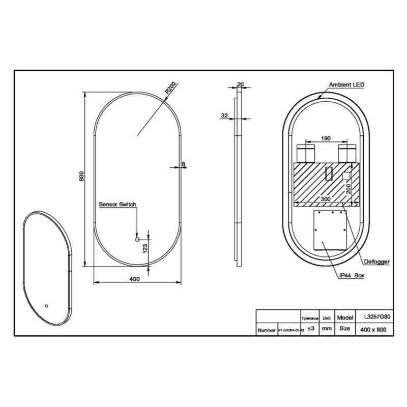 Scudo Aubrey 400 x 800mm Matt Black LED Cloakroom Mirror