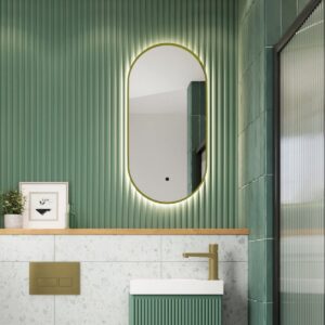 Scudo Aubrey 400 x 800mm Brushed Brass LED Cloakroom Mirror