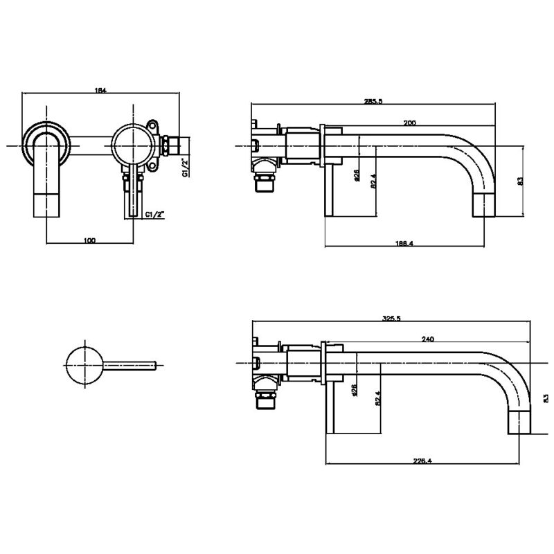 Scudo Core Wall Mounted Basin Tap Black