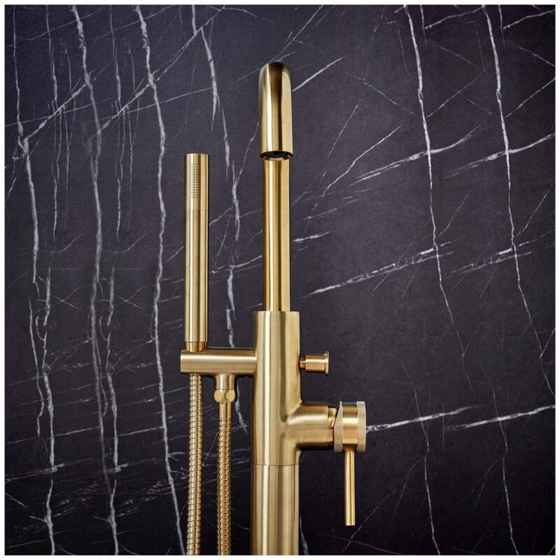 Scudo Core Freestanding Bath Shower Mixer Tap Brushed Brass