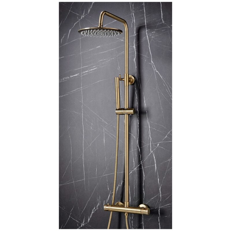 Scudo Core Round Brushed Brass Bar Shower with Rigid Riser