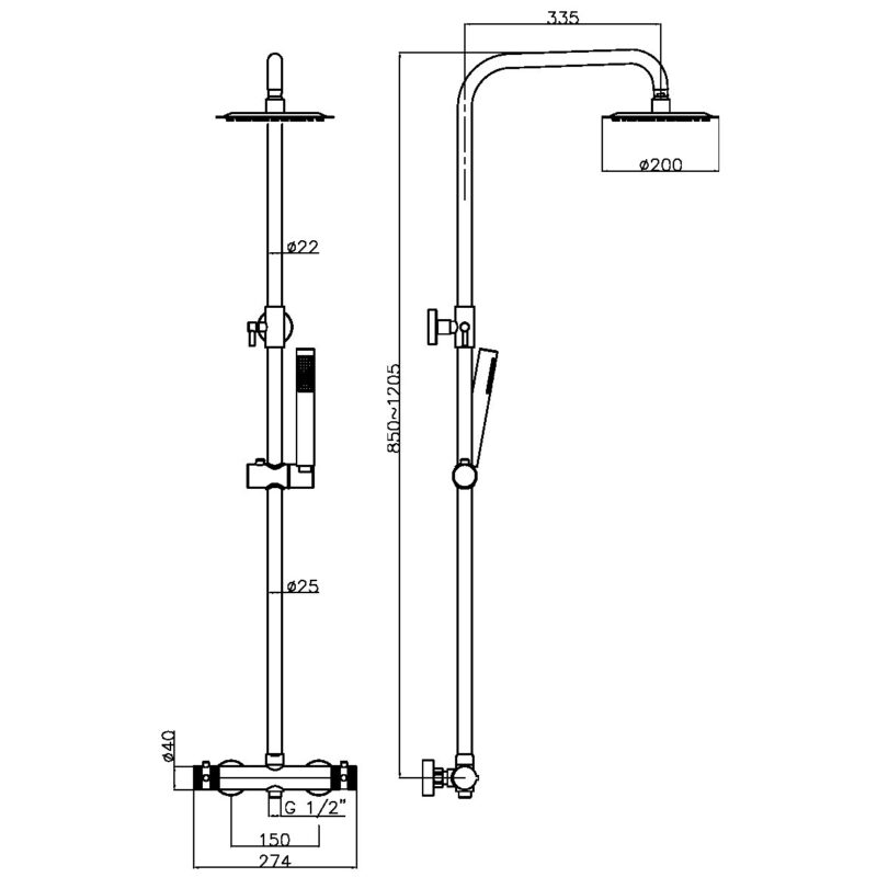 Scudo Core Round Brushed Brass Bar Shower with Rigid Riser