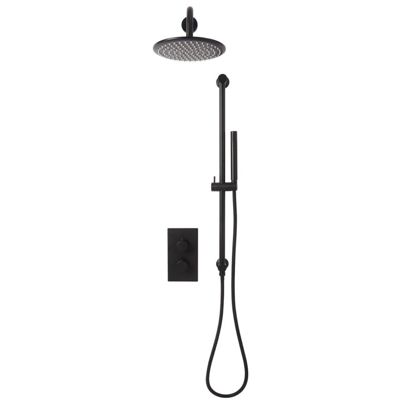 Scudo Core Round Black Concealed Shower Set with Fixed Head & Slide Rail