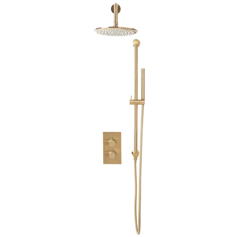 Scudo Core Round Brushed Brass Shower Set with Slide Rail & Fixed Head