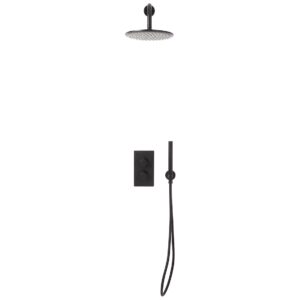 Scudo Core Round Black Concealed Shower Set with Handset & Fixed Head