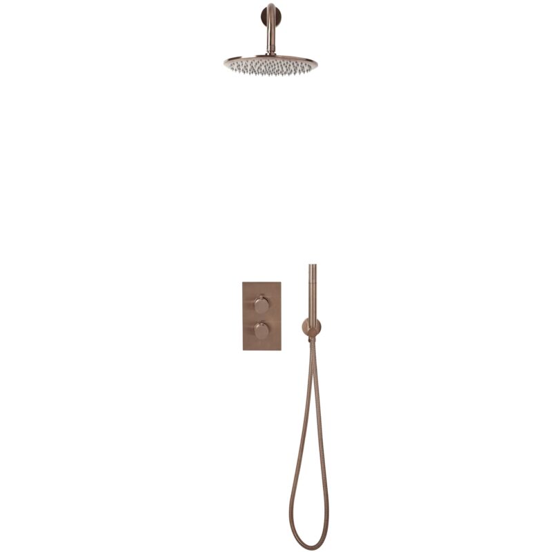 Scudo Core Round Brushed Bronze Shower Set with Handset & Fixed Head