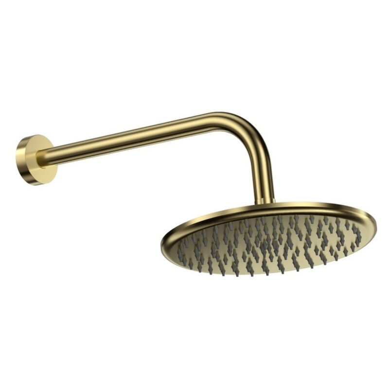 Scudo Round Shower Arm & Head Brushed Brass