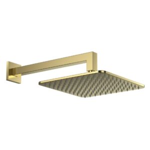 Scudo Square Shower Arm & Head Brushed Brass