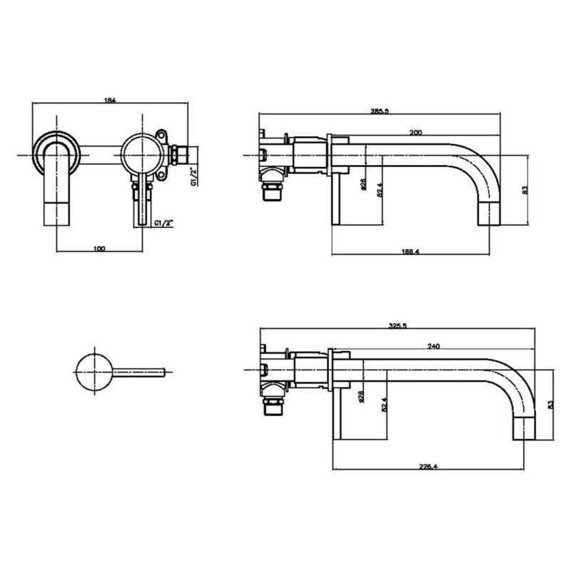 Scudo Core Wall Mounted Basin Mixer Tap Brushed Nickel