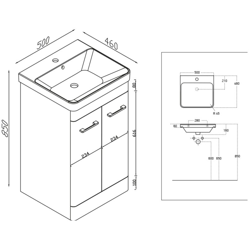 Scudo Rossini 500mm Floor Standing White Gloss Vanity Unit