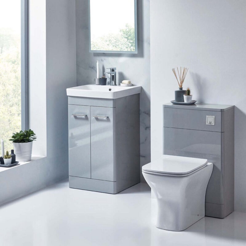 Scudo Rossini Floorstanding 500mm Vanity Unit & Basin Gloss Pebble Grey