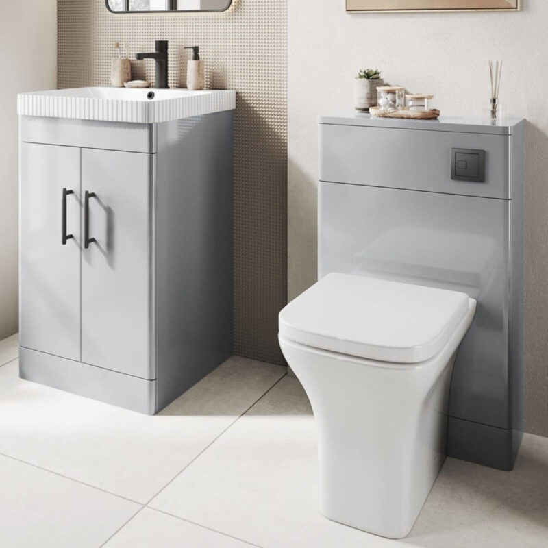 Scudo Rossini Floorstanding 500mm Vanity Unit & Basin Gloss Pebble Grey