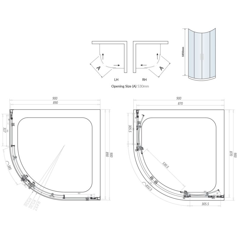 Scudo S6 Brushed Brass 900mm Double Door Quadrant Enclosure