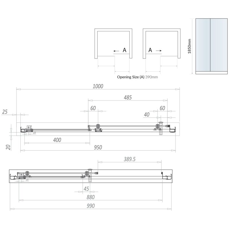 Scudo S6 Brushed Brass 1000mm Sliding Shower Door