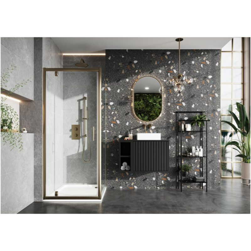 Scudo S6 Brushed Brass 800mm Pivot Shower Door