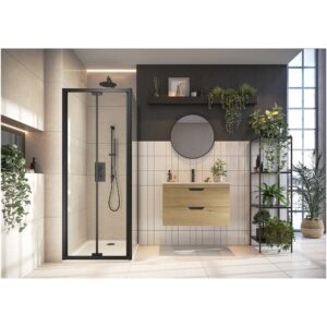 Scudo Black Bifold 800mm Semi Frameless Shower Door 6mm Glass