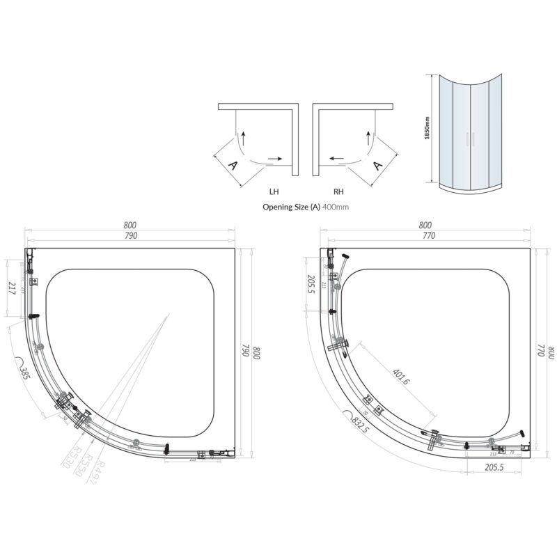 Scudo Double Door 800mm Quadrant Enclosure