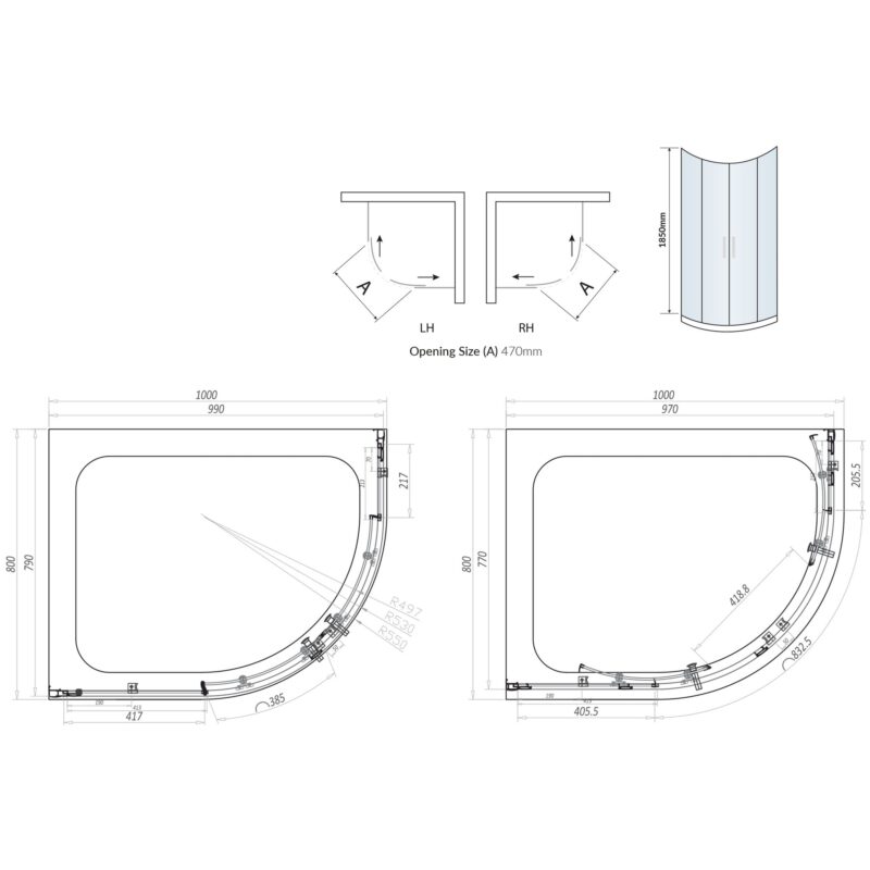 Scudo Double Door Offset Quadrant Shower Enclosure 1000x800mm