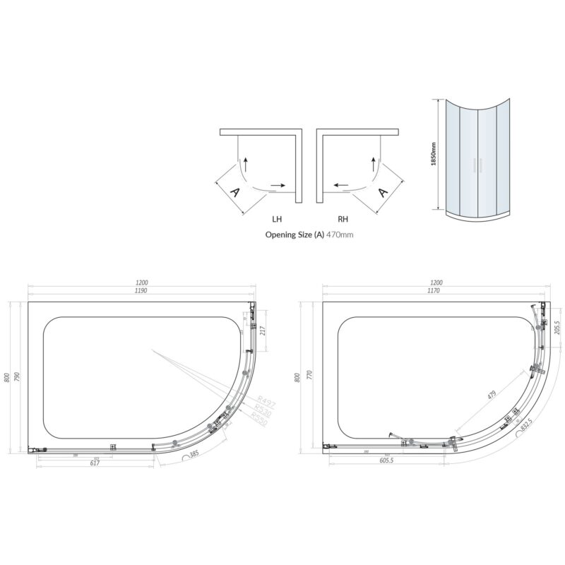 Scudo Double Door Offset Quadrant Shower Enclosure 1200x800mm