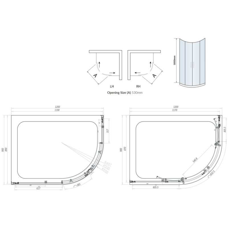 Scudo Double Door Offset Quadrant Shower Enclosure 1200x900mm