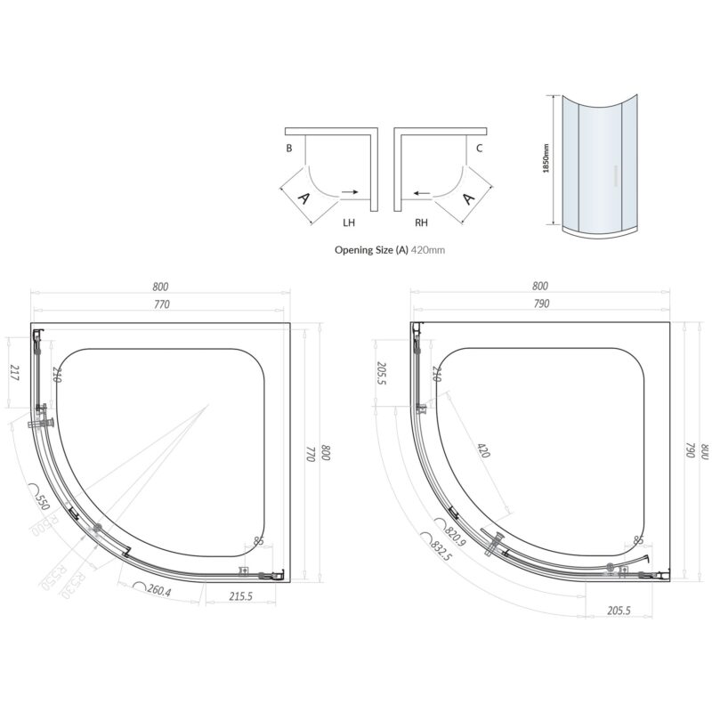 Scudo Single Door 800mm Quadrant Enclosure