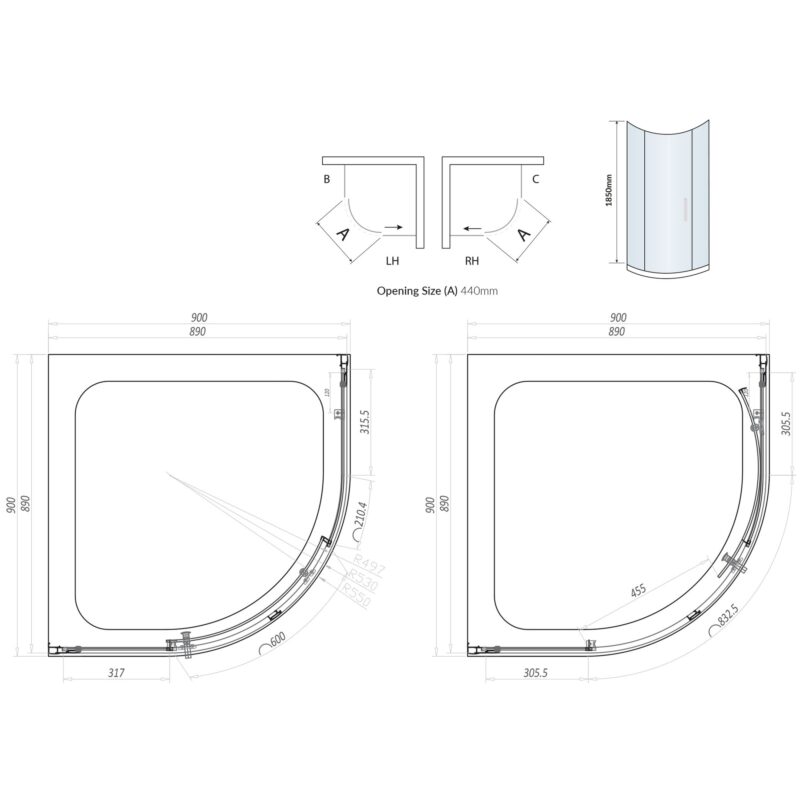 Scudo Single Door 900mm Quadrant Enclosure