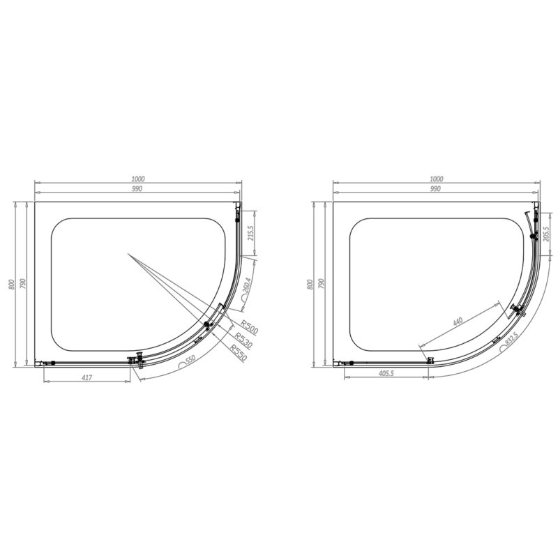 Scudo Single Door Offset Quadrant Enclosure 1000x800mm