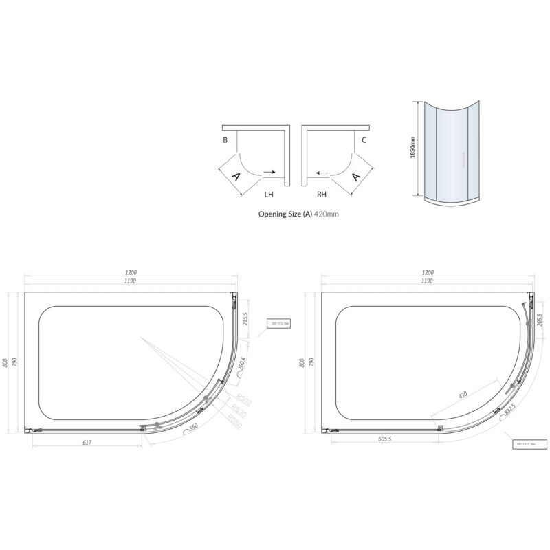 Scudo Single Door Offset Quadrant Enclosure 1200x800mm