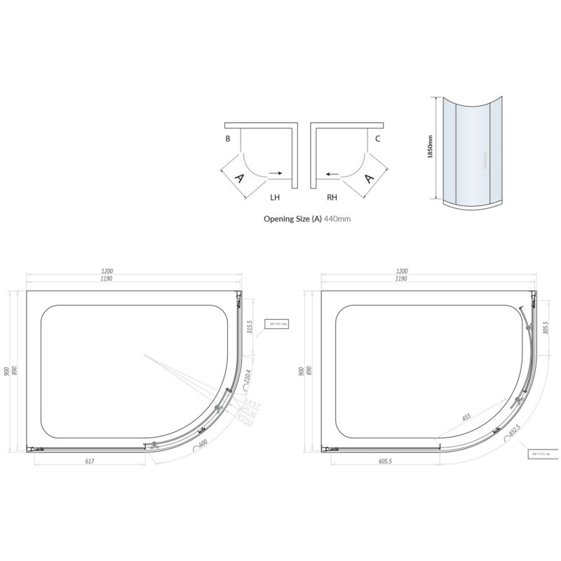 Scudo Single Door Offset Quadrant Enclosure 1200x900mm